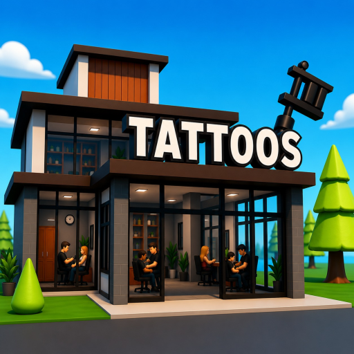 Tattoo Studio Tycoon Roblox game thumbnail featuring a custom tattoo studio empire